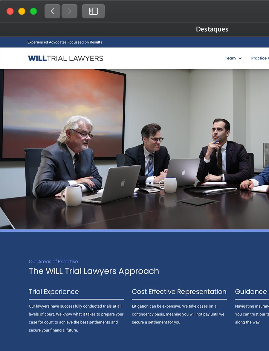 Prévia do projeto Will Trial Lawyers, do portfólio da Infinit0